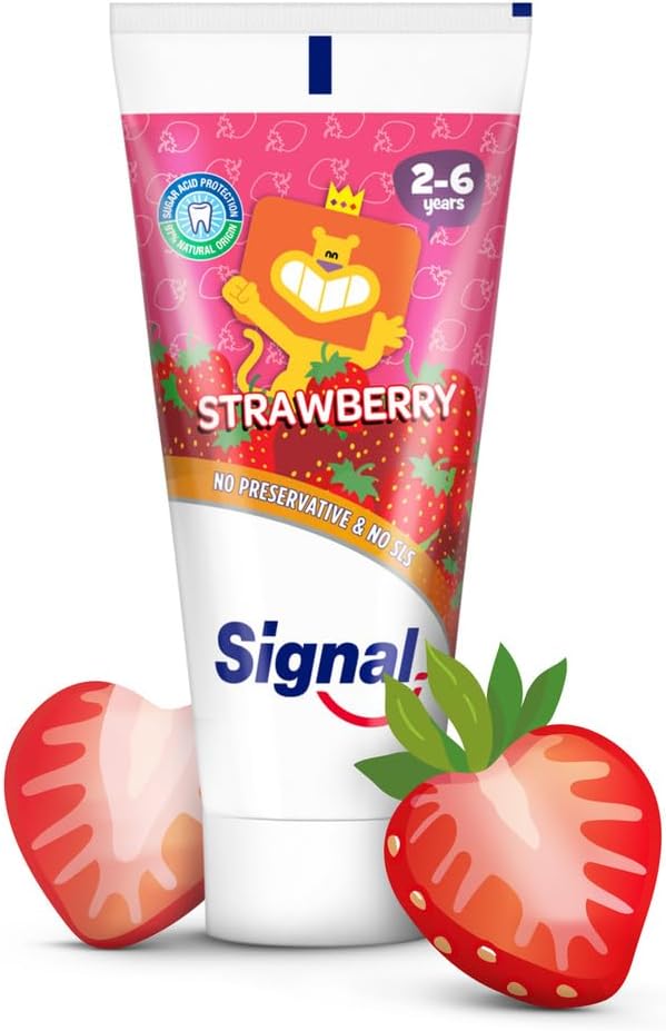Signal Kids Strawberry Toothpaste Low-Foam Fluoride Formula for Ages 2-6, 50ml