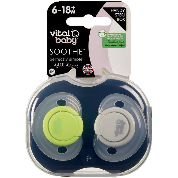 Vital Baby Perfectly Simple Silicone Soothers, 6-18 Months, 2 Pack, Boy
