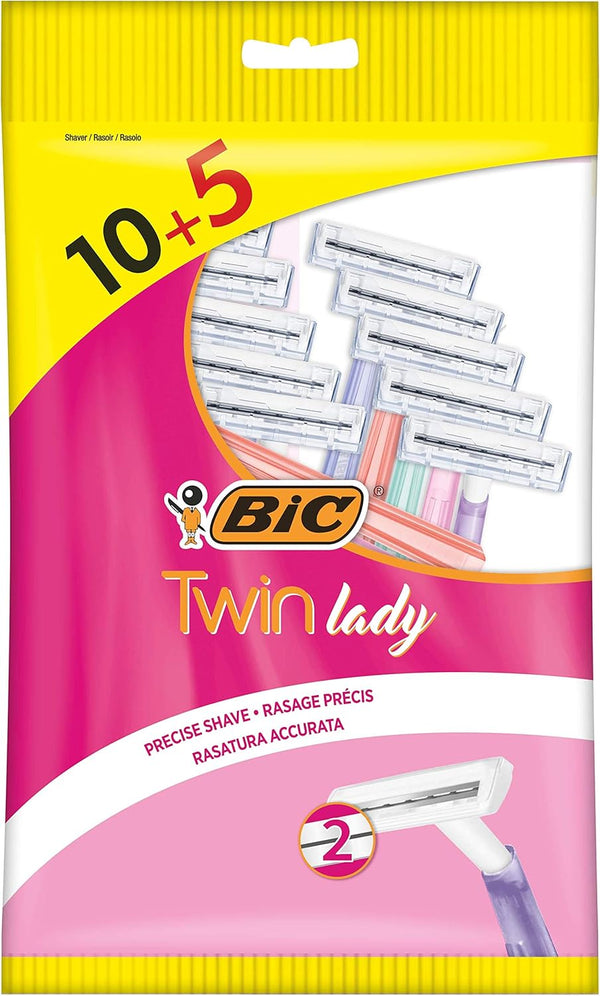 BIC Twin Lady Disposable Razors Two Stainless Steel Blades 10+5 Pieces