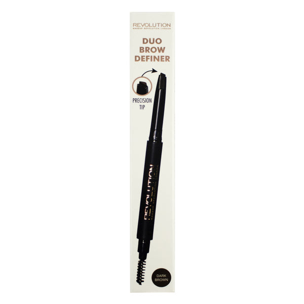 Makeup Revolution Duo Brow Pencil Precision Tip and Definition Brush Dark Brown