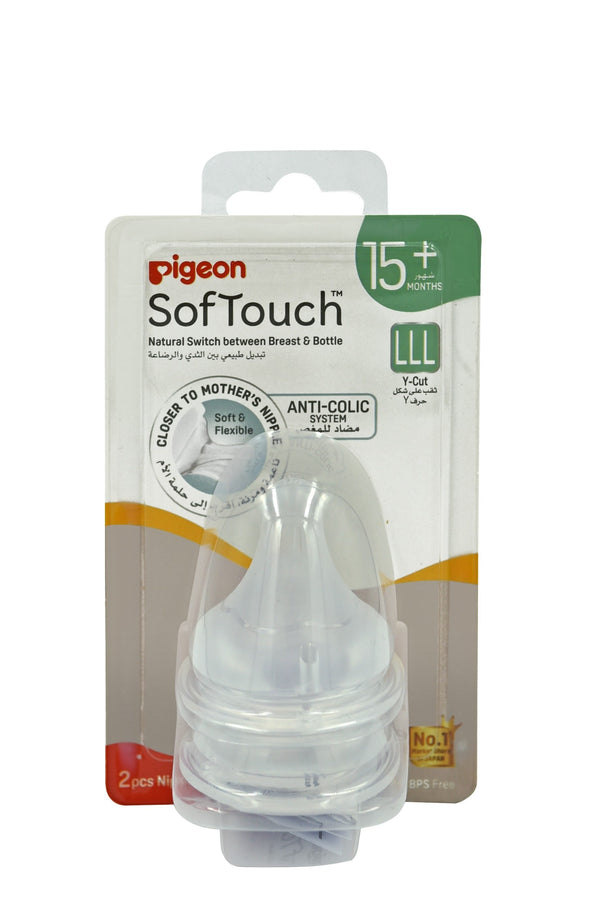 Pigeon SofTouch WN3 Baby Bottle Nipples, Soft Silicone Anti-Colic, LLL, 2 Pieces