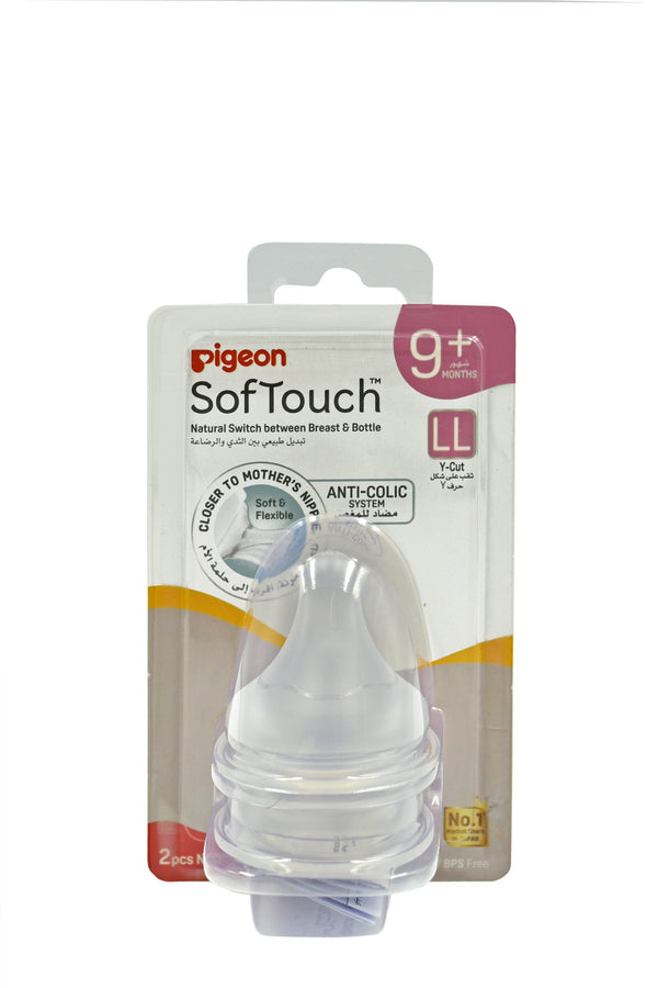 Pigeon SofTouch Wn3 Baby Bottle Nipples, Soft Silicone Anti-Colic, LL Size, 2 Pieces
