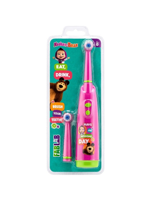 Fab Lab Masha and the Bear Battery-Operated Kids Toothbrush Soft Bristles Extra Brush Head Assorted Colors