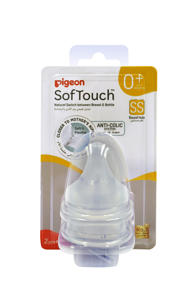 Pigeon SofTouch Wide-Neck Bottle Nipples Silicone Anti-Colic Air Vent SS 2 Pieces