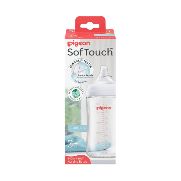 Pigeon Softouch BPP Glass Nursing Bottle, Borosilicate, Silicone Nipple, 240ml, 1 Pc