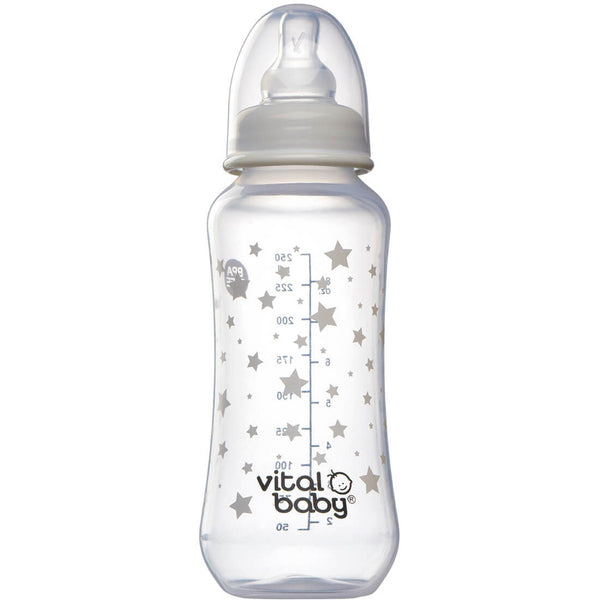 Vital Baby Nurture Perfectly Simple Feeding Bottles, Soft Petal Nipple, Anti-Colic Valves, 250ml, 3 Pack