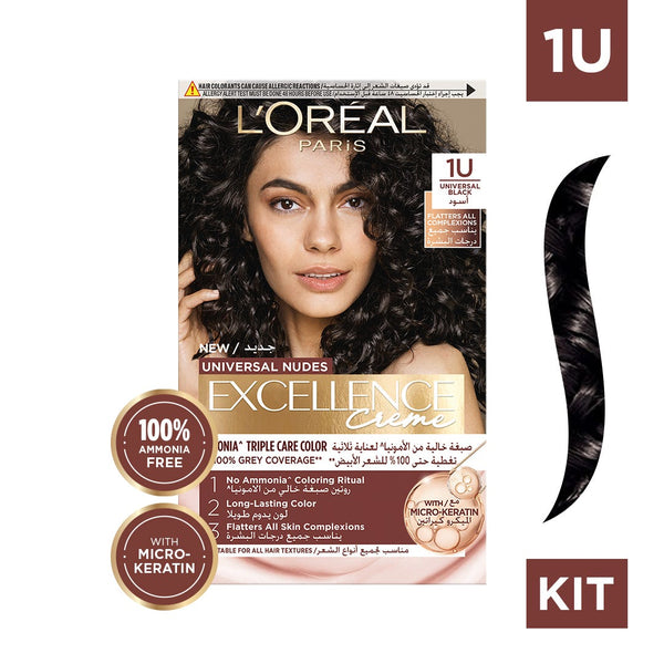 L'Oreal Paris Excellence Creme Universal Nudes Ammonia-Free Permanent Hair Color 1U Black
