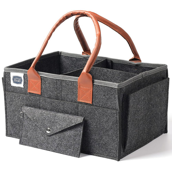 Little Story Diaper Caddy Organizer with Travel Pouch, Dark Grey, Medium