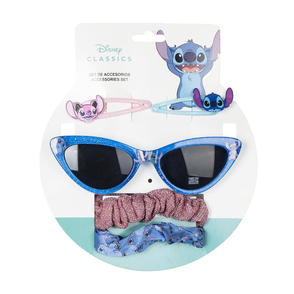 Disney Stitch Sunglasses and Hair Accessories Set, UV Protection, Blue and Pink