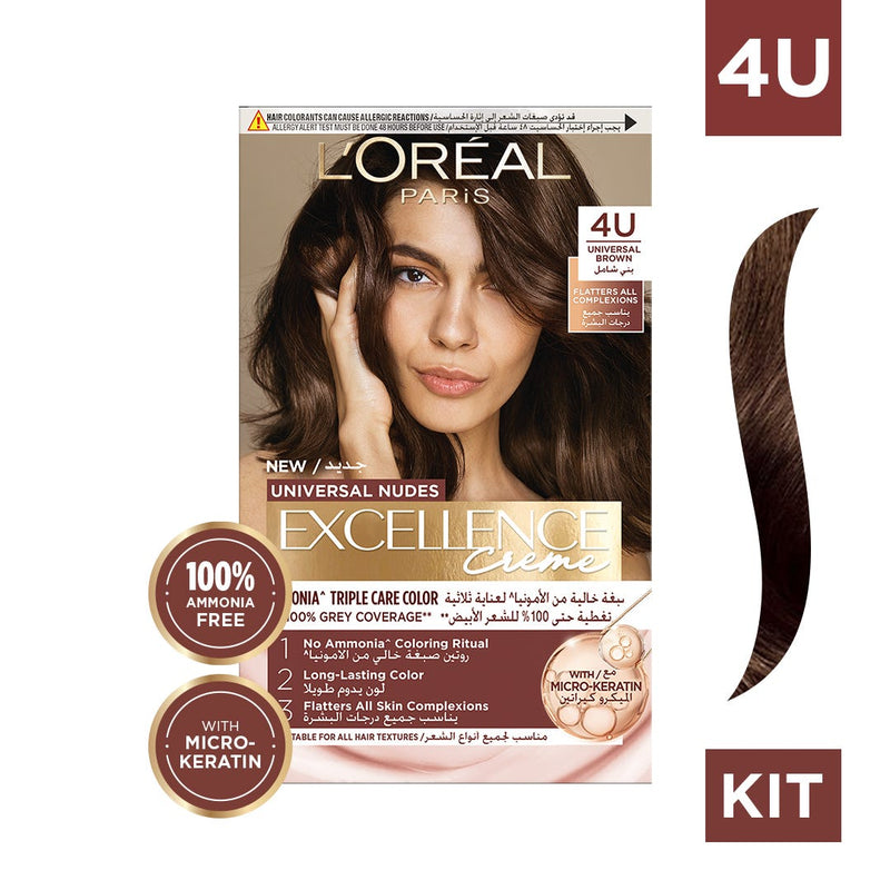 L'Oreal Paris Excellence Creme Permanent Hair Color Cream Pro-Keratin 4U Brown