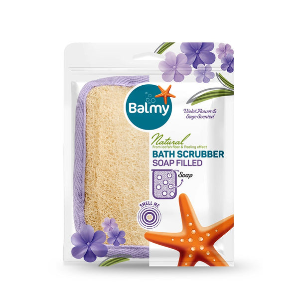 Balmy Natural Bath Scrubber With Violet and Sage Scented Soap