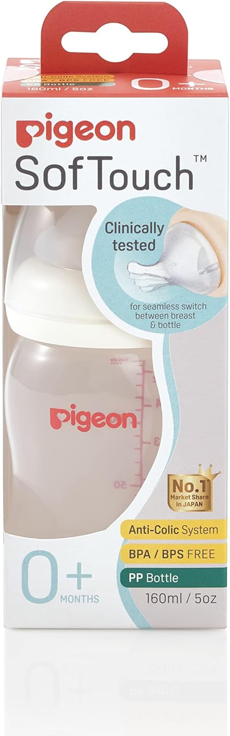 Pigeon SofTouch Nursing Baby Bottle PP Round-Cut Silicone Nipple 0+ Months 160ml