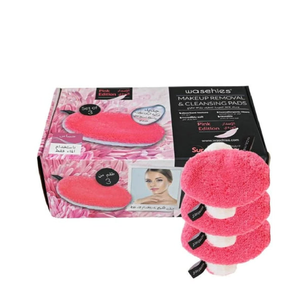 Washies Pink Makeup Remover Pads, Reusable Microfiber, Water-Activated, 3 Pieces