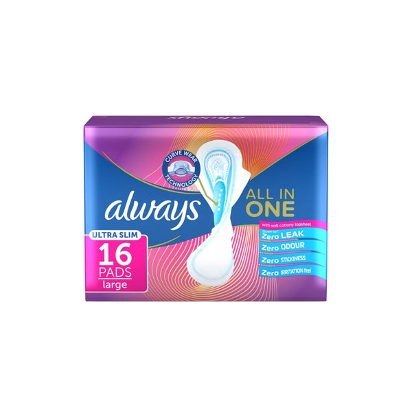 Always Cotton Soft Ultra Thin Sanitary Pads Large With Wings, 16 Pieces