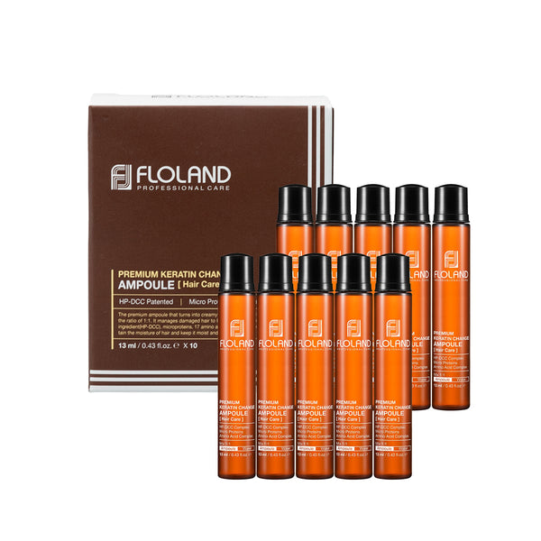 FLOLAND Premium Keratin Ampoule Hair Treatment, 13ml x 10, All Hair Types