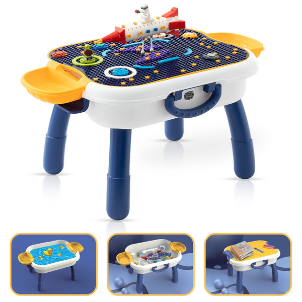 Little Story 4-in-1 Activity Table with Blocks, Foldable Blue Kids Play Table