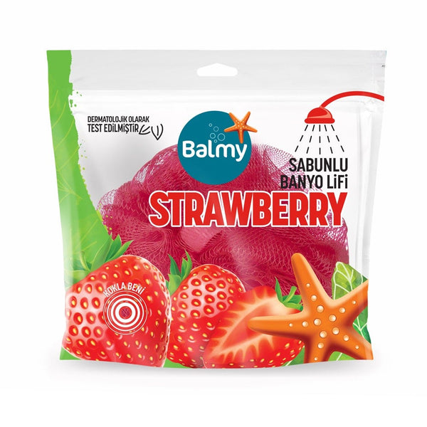 Balmy Strawberry Soap Self-Soaping Bath Pouf Washcloth 18.5 x 20.5 cm