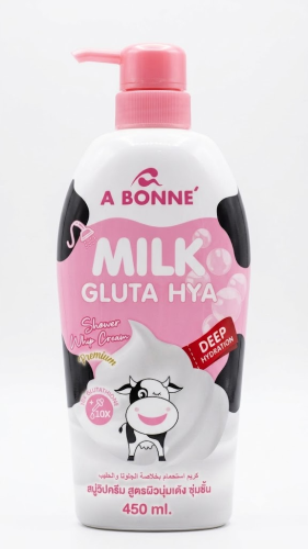 A Bonne Milk Gluta Hya Shower Cream Moisturizing Body Wash Milk & Glutathione Extract 450ml