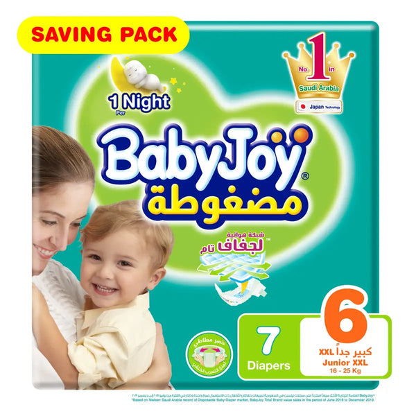 BABYJOY Compressed Baby Diapers Size 6 (Junior XXL), 16-25 kg, Pack of 7
