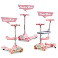 Little Story Multifunctional Kids Scooter Ride-On with Seat, Push Handle, Flashing Wheels, Pink