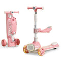 Little Story Multifunctional Kids Scooter Ride-On with Seat, Push Handle, Flashing Wheels, Pink