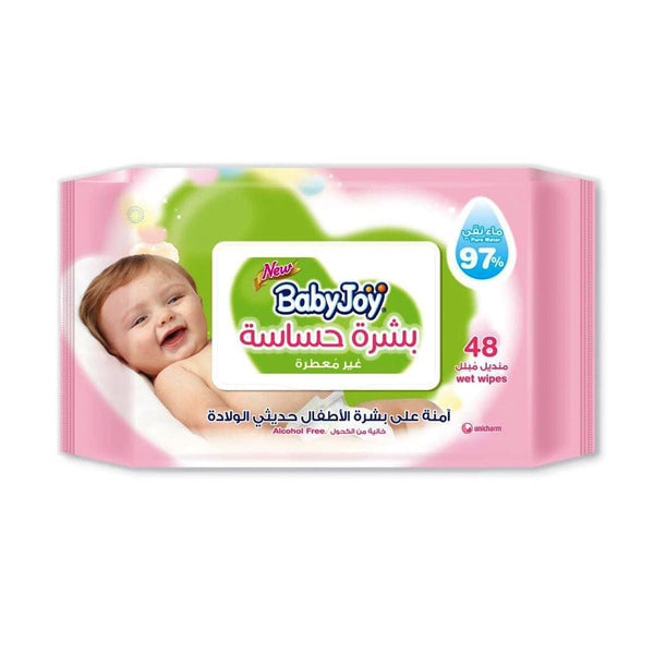 BabyJoy Sensitive Baby Wipes Unscented Alcohol-Free Water & Glycerin 48 Wipes