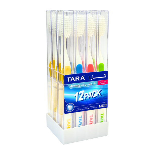 Tara Avante Ace Hard Toothbrushes Ergonomic Handle Rounded Bristles 12 Pack