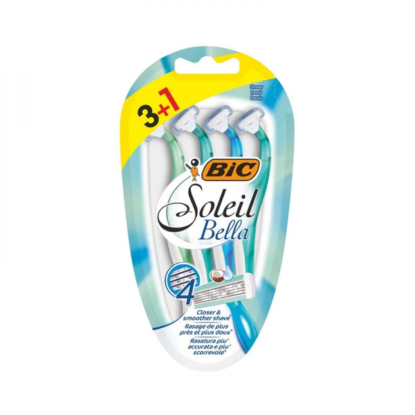 BIC Soleil Bella Razor 4 Blades Moisturizing Strip Rubber Handle 1+3 Pieces