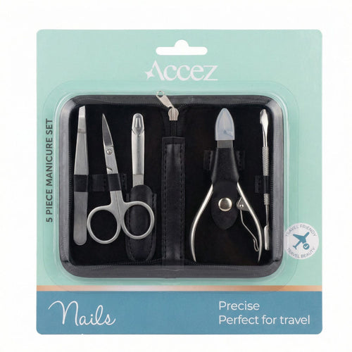 Accez Manicure Set with Nail Nipper, Stainless Steel Tools, Travel Case