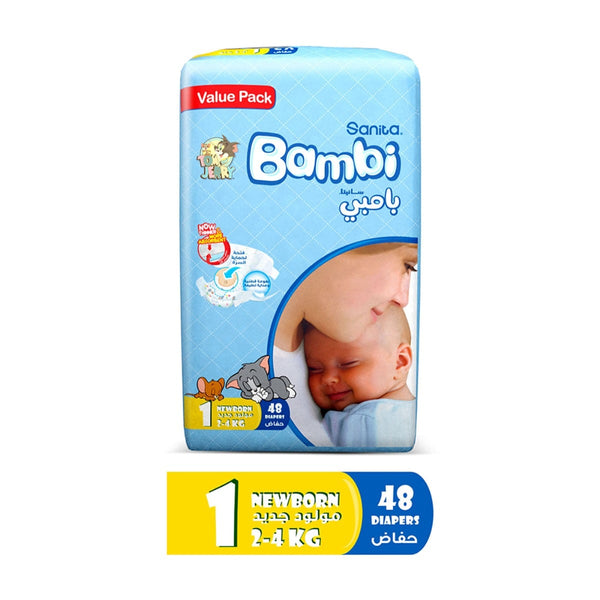 Bambi Baby Diapers Value Pack Disposable Newborn Size 1, 48 Diapers