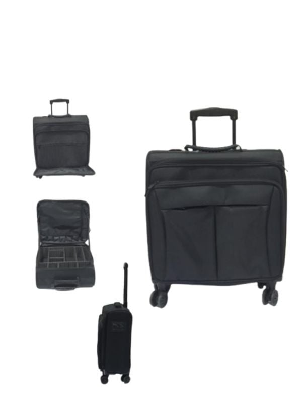 Salon System Canvas Cosmetic Bag with Wheels, Telescopic Handle, Black