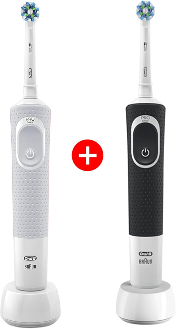 Oral-B D100 Black & White Electric Toothbrush 1+1 Bundle with 2D Cleaning Action and Timer