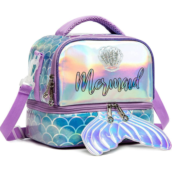 Easy Kids Mermaid Lunch Bag, Purple, Insulated, 8 L, 2 Compartments