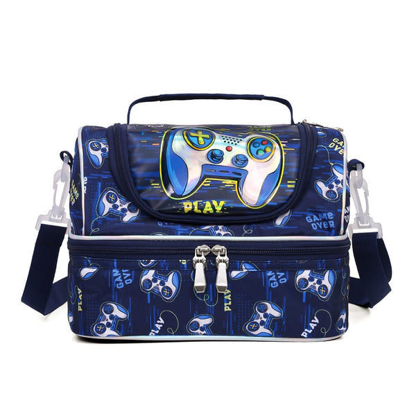 Eazy Kids Dual Compartment Gamer Blue Lunch Bag with Insulated Lining