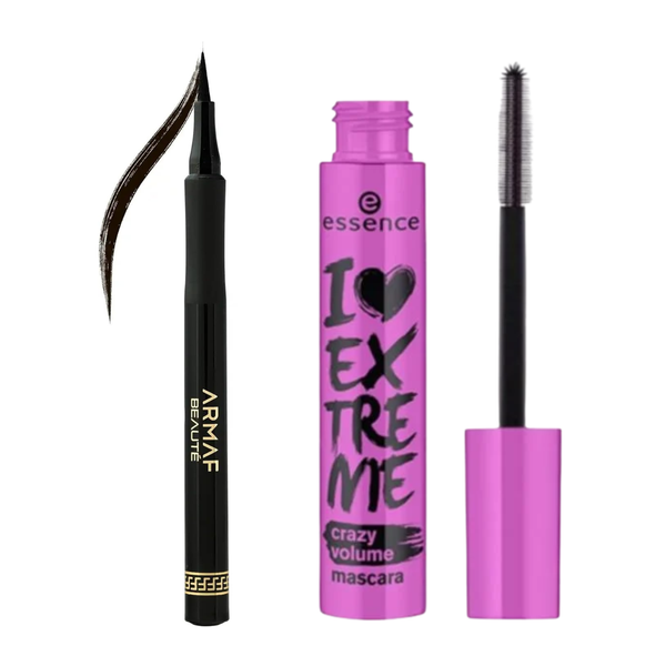 Essence Mascara and Armaf Beauty Liquid Eyeliner Set, Black, Volume and Precise Definition