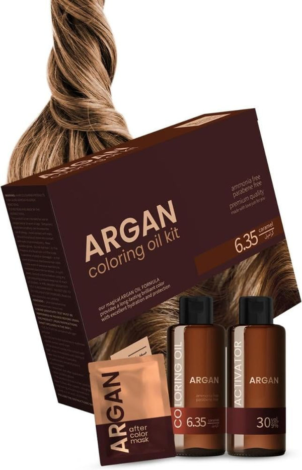 Argan Coloring Oil Hair Color Kit Caramel 6.35