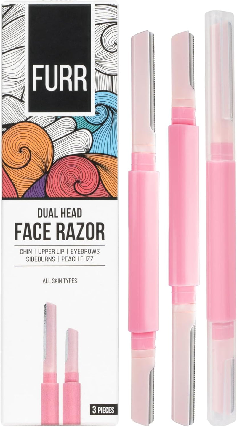 Furr Dual-Head Face Razors for Women, Reusable Facial Hair Removal Blades, Pack of 3