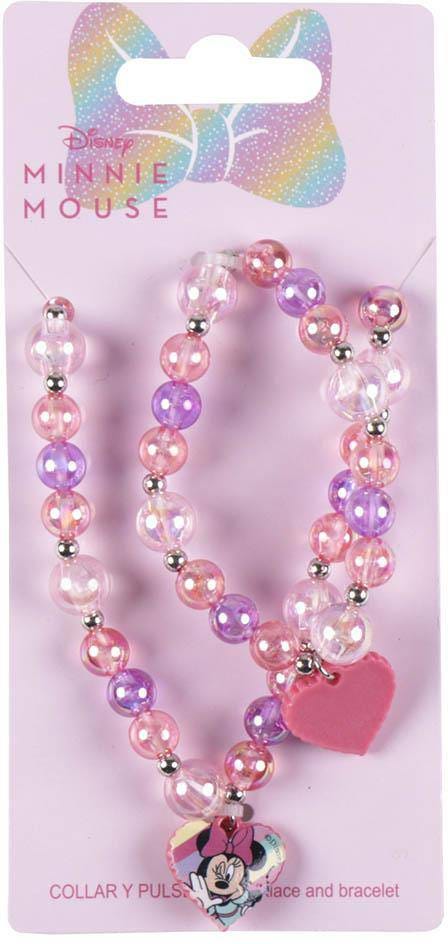 Disney Minnie Mouse Beaded Necklace and Elastic Bracelet Set with Charms, 2 Pieces