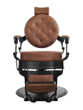 Men's Barber Chair, Brown Faux Leather with Black Metal Frame, Hydraulic Recline and Adjustable Footrest