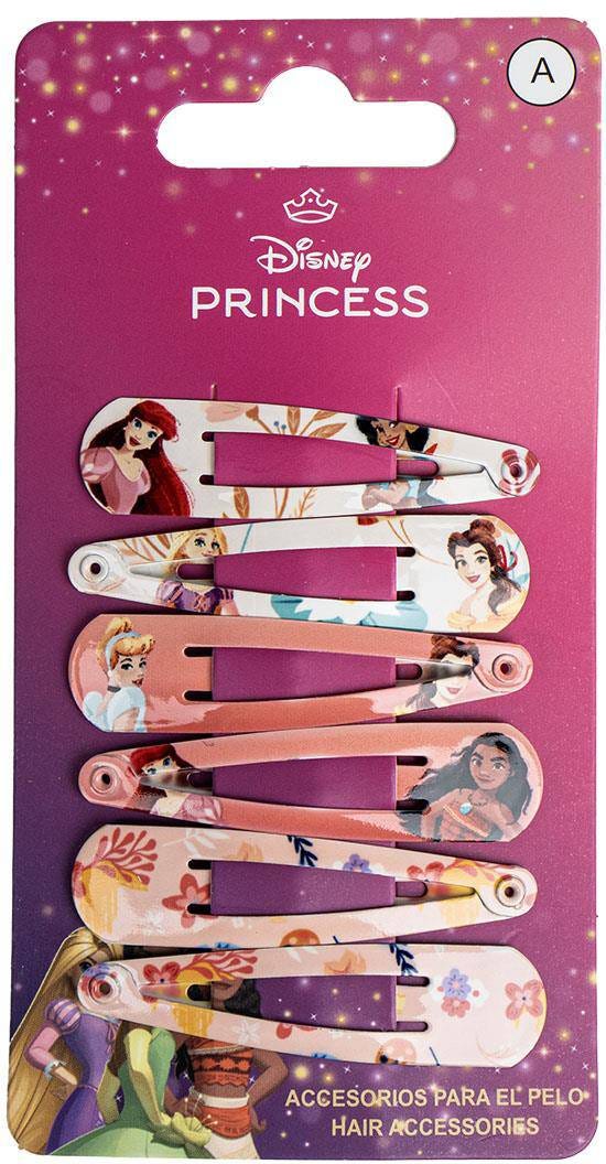 Disney Princess Hair Snap Clips Metal Non-Slip Printed Design 6 Pieces