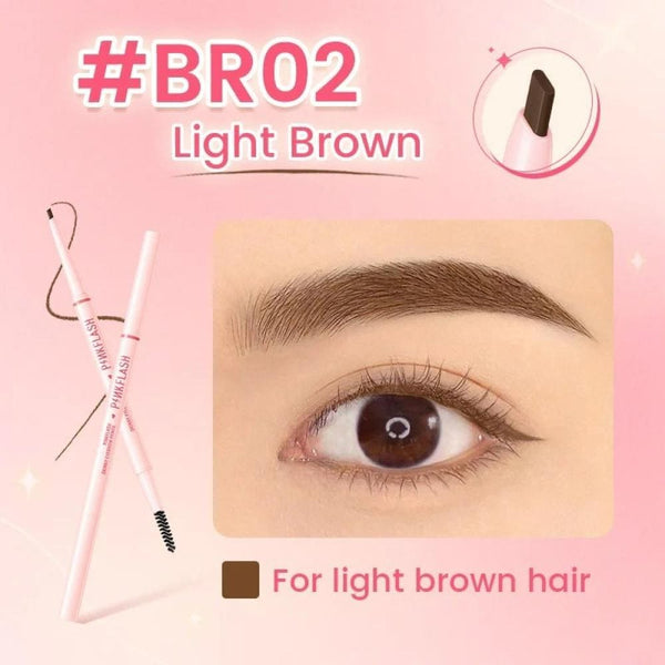 Pink Flash Eyebrow Pencil Angled Tip Built-In Brush BR02 Light Brown