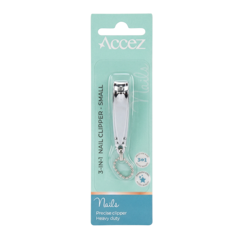 Accez 3-In-1 Nail Clipper Small Stainless Steel with Nail File and Cleaner