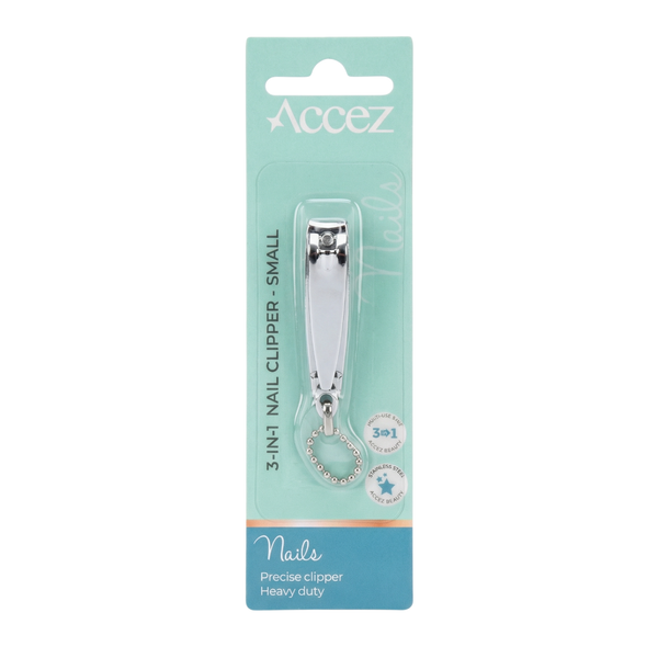 Accez 3-In-1 Nail Clipper Small Stainless Steel with Nail File and Cleaner