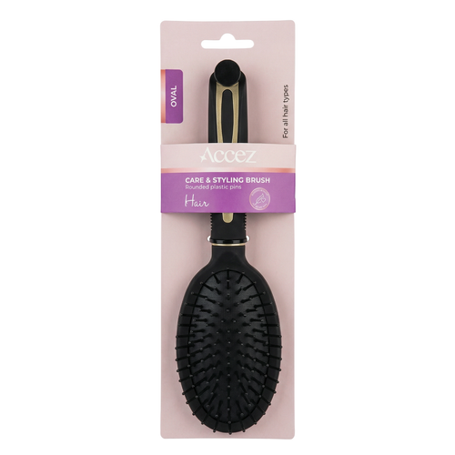 Accez Care & Styling Brush Oval Hairbrush Soft Rounded Pins Black 1 Piece
