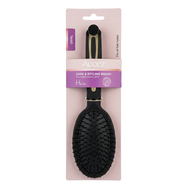 Accez Care & Styling Brush Oval Hairbrush Soft Rounded Pins Black 1 Piece