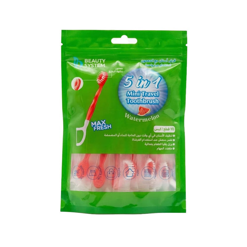 Beauty System Toothbrush and Toothpaste Dental Floss Set, Watermelon Flavor, 10 Pieces