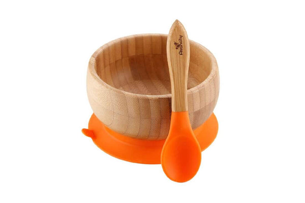 Avanchy Baby Bamboo Stay Put Suction Bowl and Spoon Set, Orange