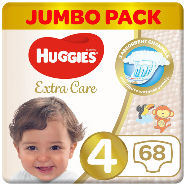 Huggies Extra Care Disposable Diapers Size 4 Jumbo Pack 68 Count, 8-14 kg