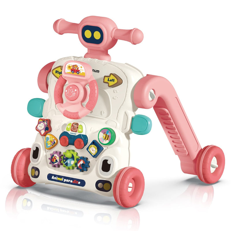 Teknum 3-in-1 Baby Walker with Musical Keyboard, Learning Table and Game Panel, Pink