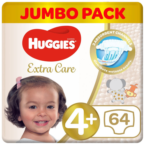 HUGGIES Extra Care Baby Diapers Size 4+ Jumbo Pack 64